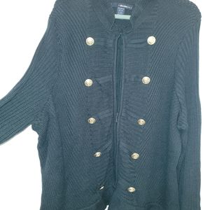 Black sweater/ zip front w/ gold button accents!